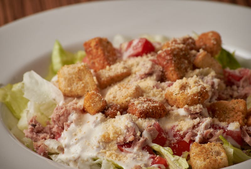 Caesar salad with romaine lettuce and croutons